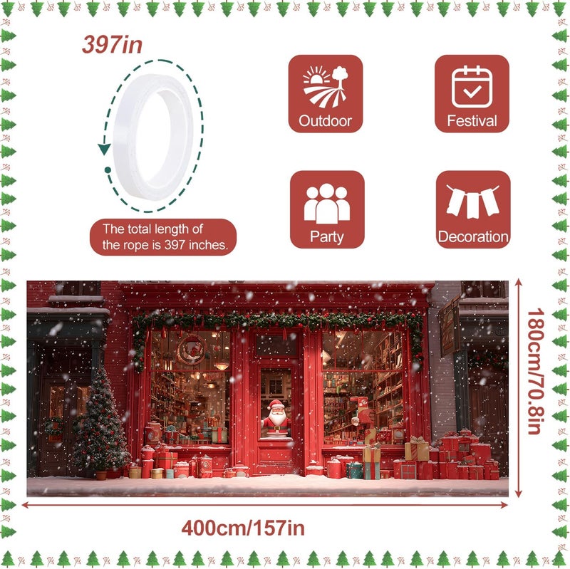 ANNA QUEEN Christmas Garage Door Banner 6×13 FT, Santa’s Red Gift Shop Window, Festive Storefront Holiday Mural, Outdoor Garage Decoration for Parties Home Decor - Image 3